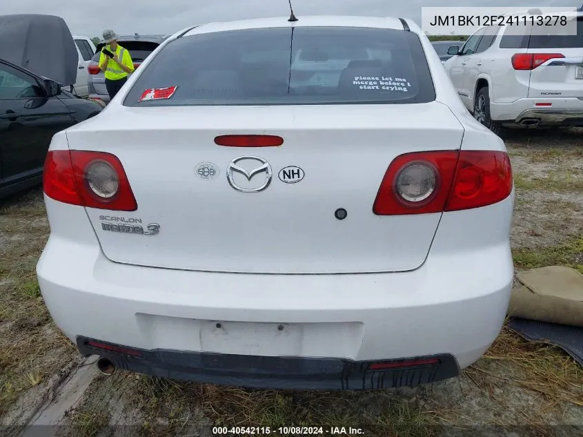 2004 Mazda 3 I VIN: JM1BK12F241113278 Lot: 40542115