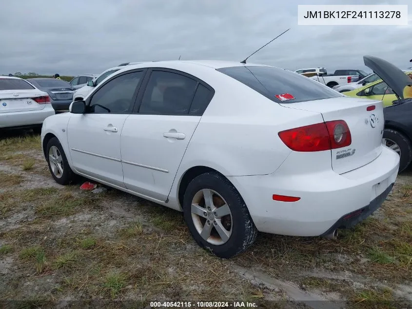 2004 Mazda 3 I VIN: JM1BK12F241113278 Lot: 40542115