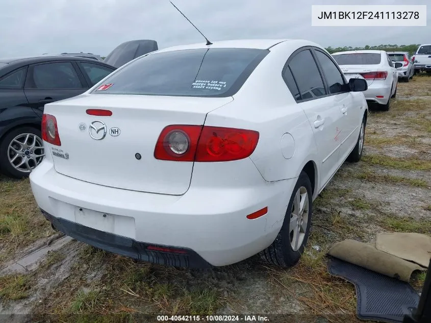 2004 Mazda 3 I VIN: JM1BK12F241113278 Lot: 40542115