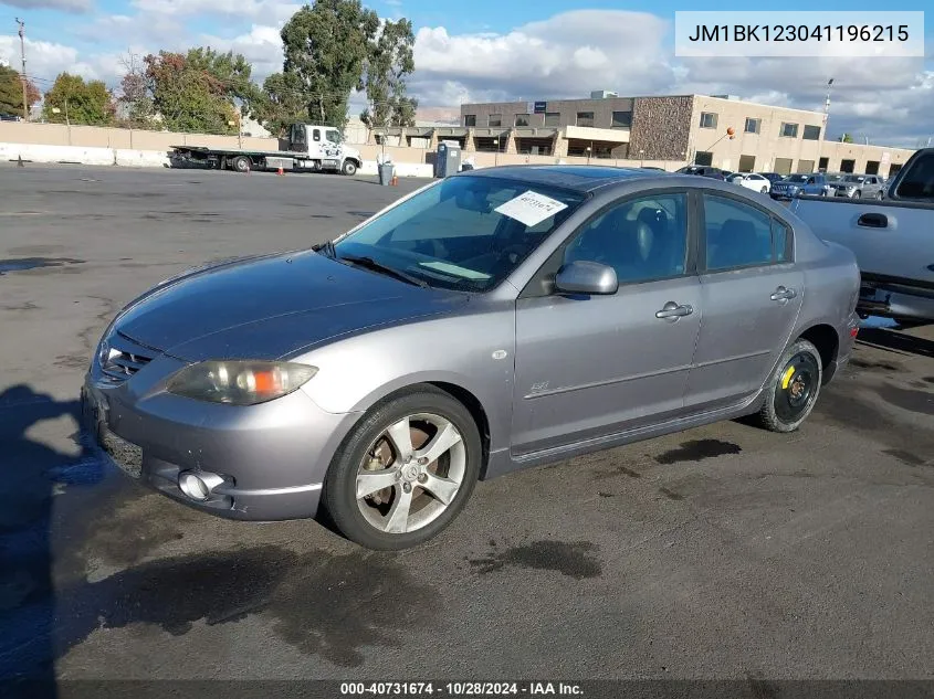 2004 Mazda Mazda3 S VIN: JM1BK123041196215 Lot: 40731674