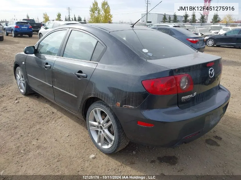 2005 Mazda Mazda3 VIN: JM1BK12F451275916 Lot: 12125175