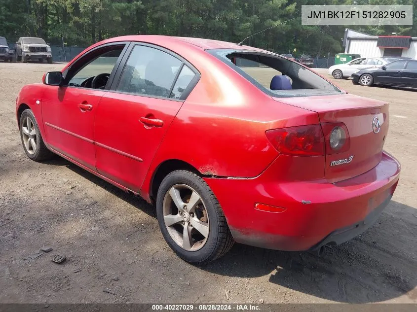 2005 Mazda Mazda3 I VIN: JM1BK12F151282905 Lot: 40227029