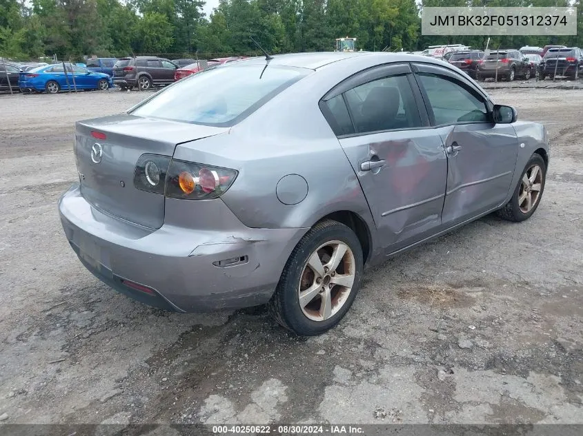 2005 Mazda Mazda3 I VIN: JM1BK32F051312374 Lot: 40250622