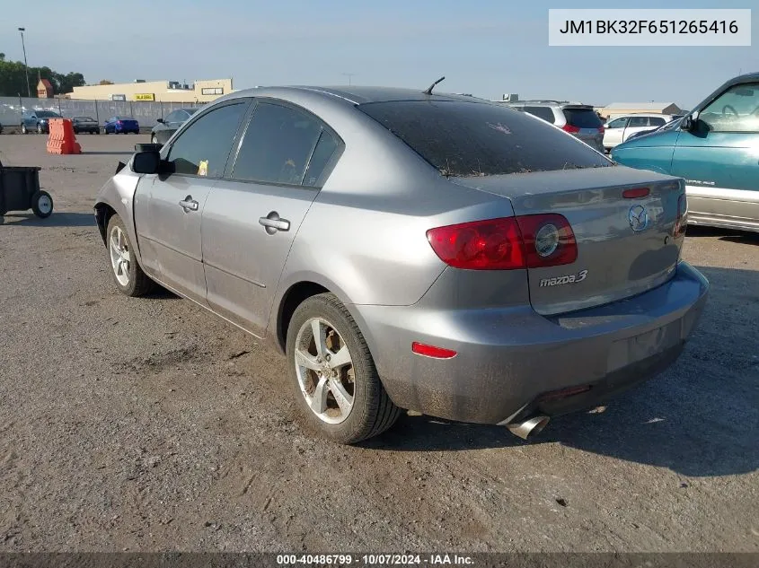 2005 Mazda Mazda3 I VIN: JM1BK32F651265416 Lot: 40486799