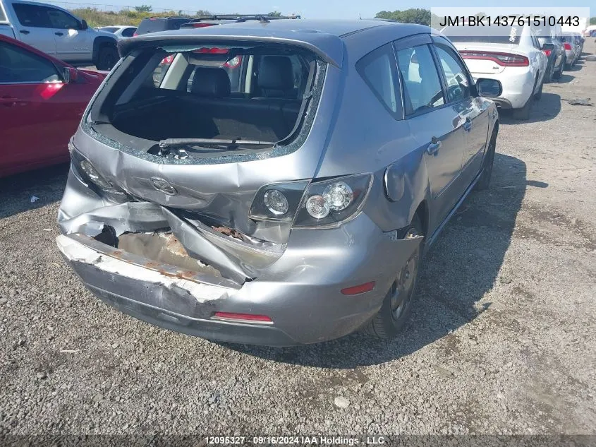 2006 Mazda Mazda3 VIN: JM1BK143761510443 Lot: 12095327