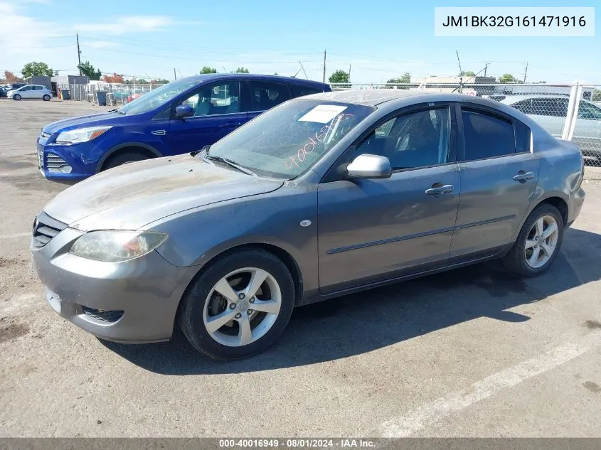 2006 Mazda Mazda3 I VIN: JM1BK32G161471916 Lot: 40016949