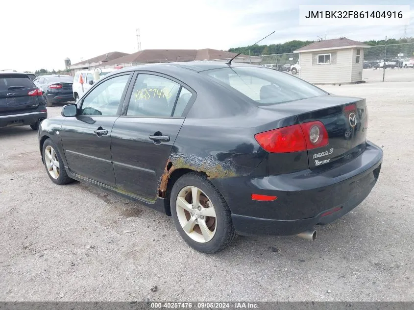 2006 Mazda 3 I VIN: JM1BK32F861404916 Lot: 40257476