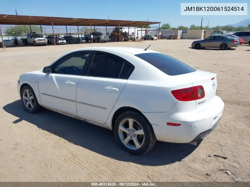 2006 Mazda Mazda3 I VIN: JM1BK12G061524514 Lot: 40312625