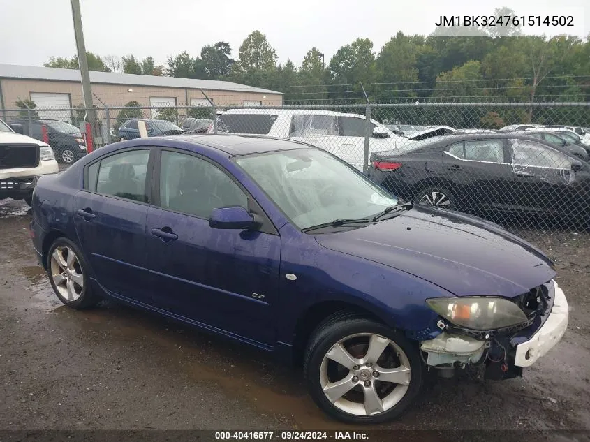 2006 Mazda 3 S VIN: JM1BK324761514502 Lot: 40416577