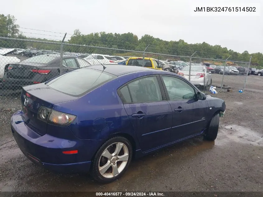 JM1BK324761514502 2006 Mazda 3 S