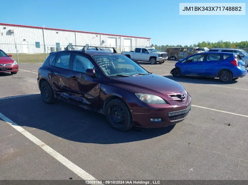 2007 Mazda Mazda3 VIN: JM1BK343X71748882 Lot: 12089165