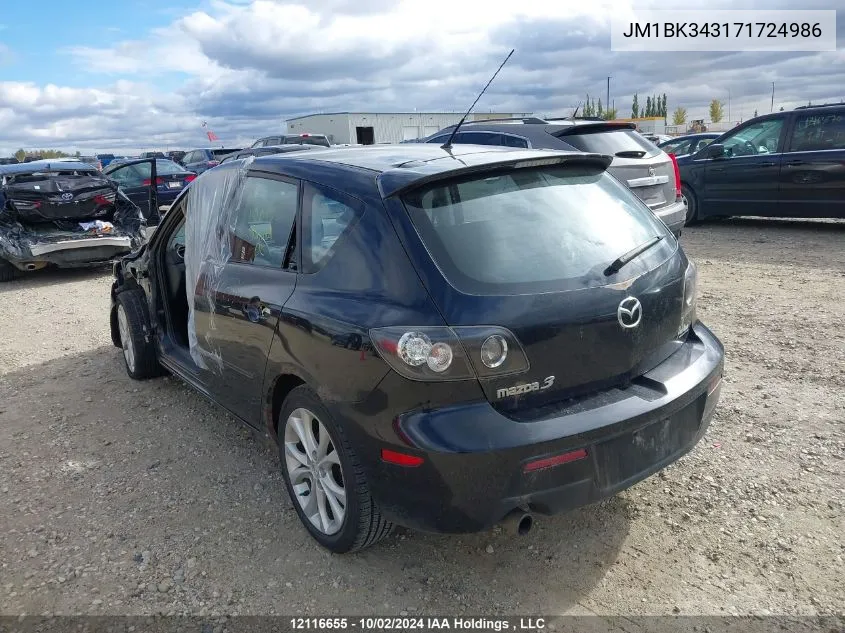 2007 Mazda Mazda3 VIN: JM1BK343171724986 Lot: 12116655