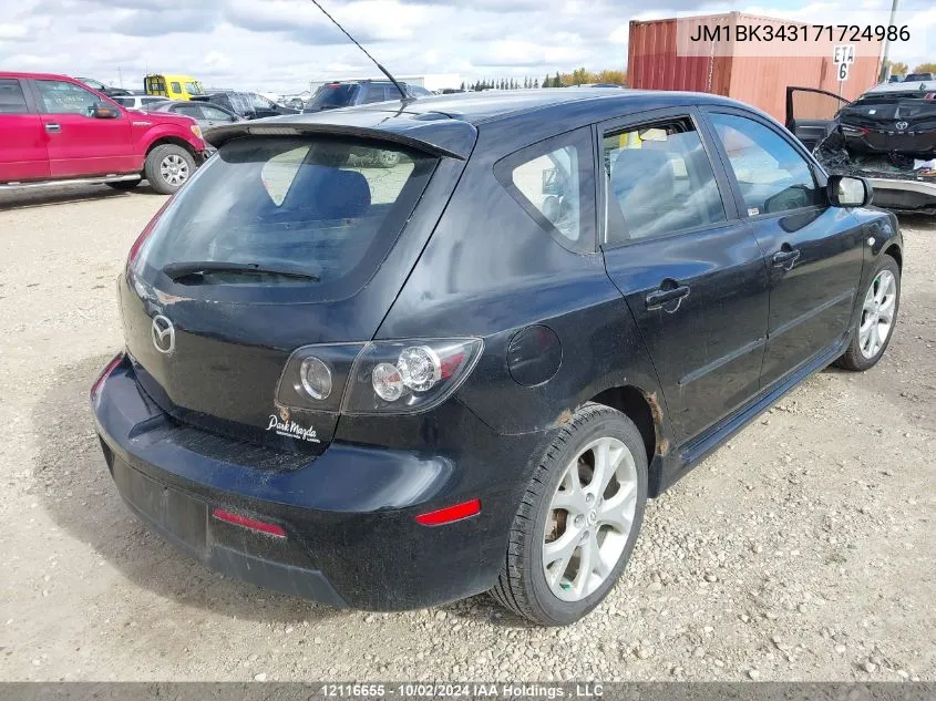 2007 Mazda Mazda3 VIN: JM1BK343171724986 Lot: 12116655