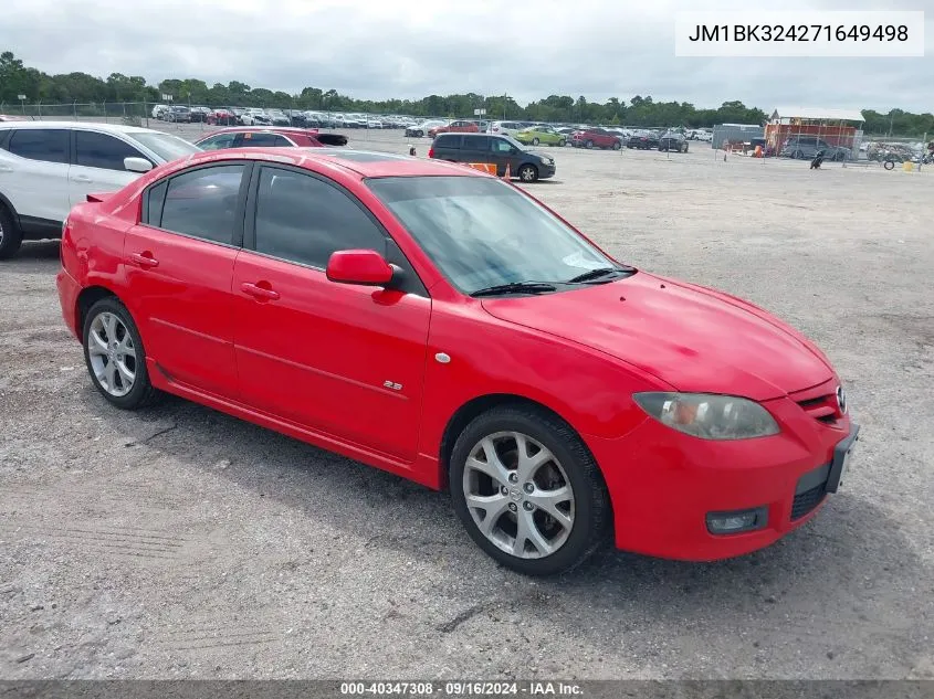 2007 Mazda 3 S VIN: JM1BK324271649498 Lot: 40347308