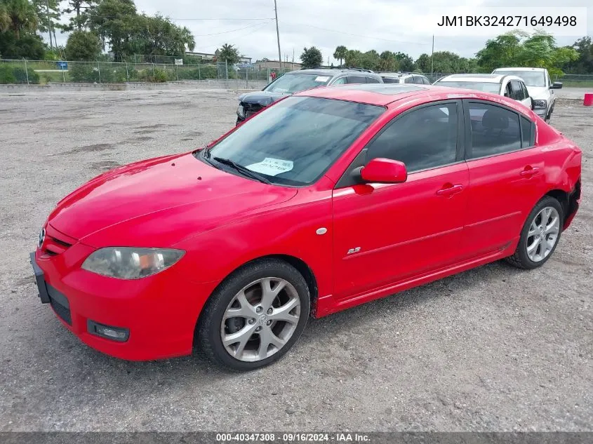 2007 Mazda 3 S VIN: JM1BK324271649498 Lot: 40347308