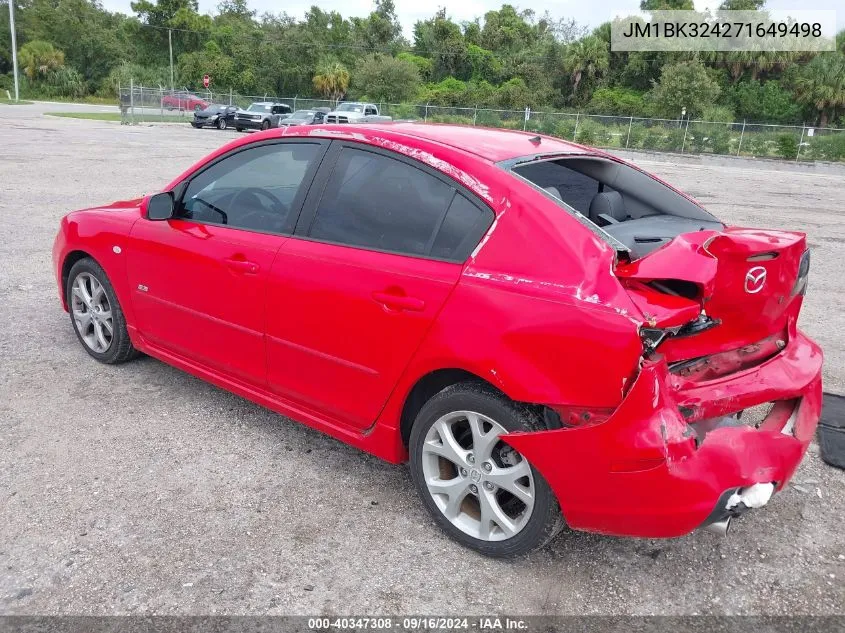 2007 Mazda 3 S VIN: JM1BK324271649498 Lot: 40347308