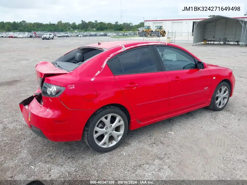 2007 Mazda 3 S VIN: JM1BK324271649498 Lot: 40347308