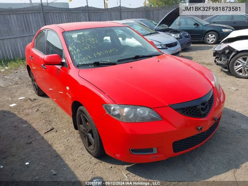 2008 Mazda Mazda3 VIN: JM1BK32F981873581 Lot: 12091797