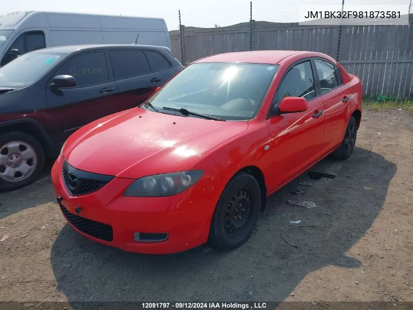 2008 Mazda Mazda3 VIN: JM1BK32F981873581 Lot: 12091797