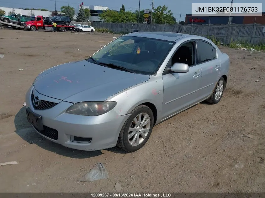 2008 Mazda Mazda3 VIN: JM1BK32F081176753 Lot: 12099237