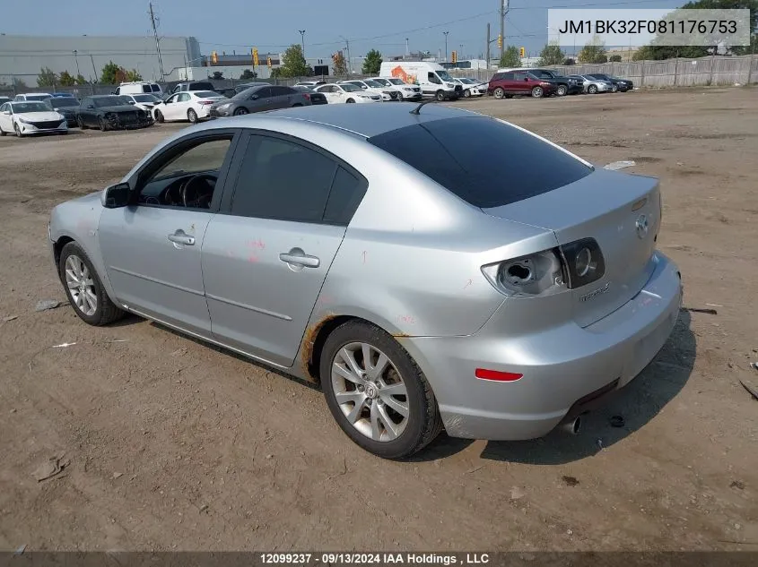 2008 Mazda Mazda3 VIN: JM1BK32F081176753 Lot: 12099237