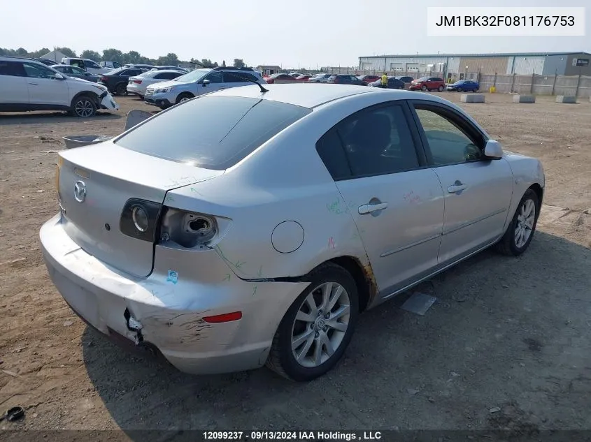 2008 Mazda Mazda3 VIN: JM1BK32F081176753 Lot: 12099237