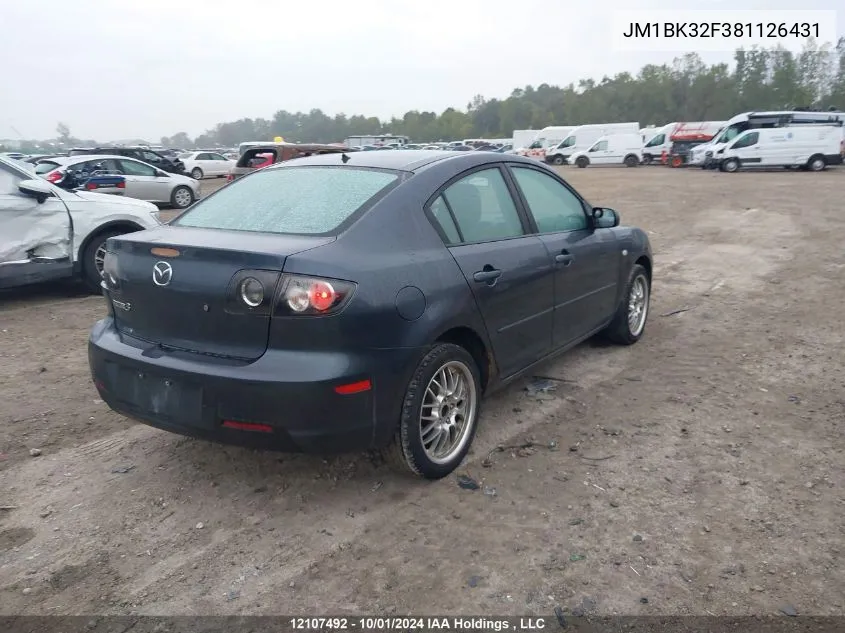 2008 Mazda 3 I VIN: JM1BK32F381126431 Lot: 12107492