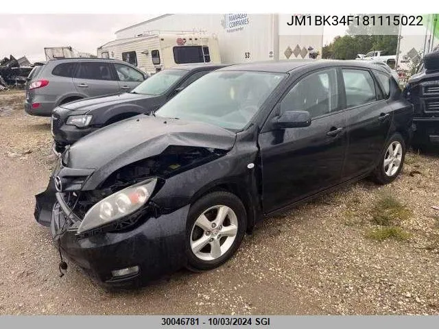 2008 Mazda 3 I VIN: JM1BK34F181115022 Lot: 30046781