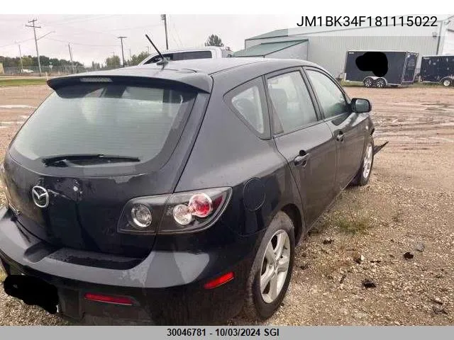 JM1BK34F181115022 2008 Mazda 3 I