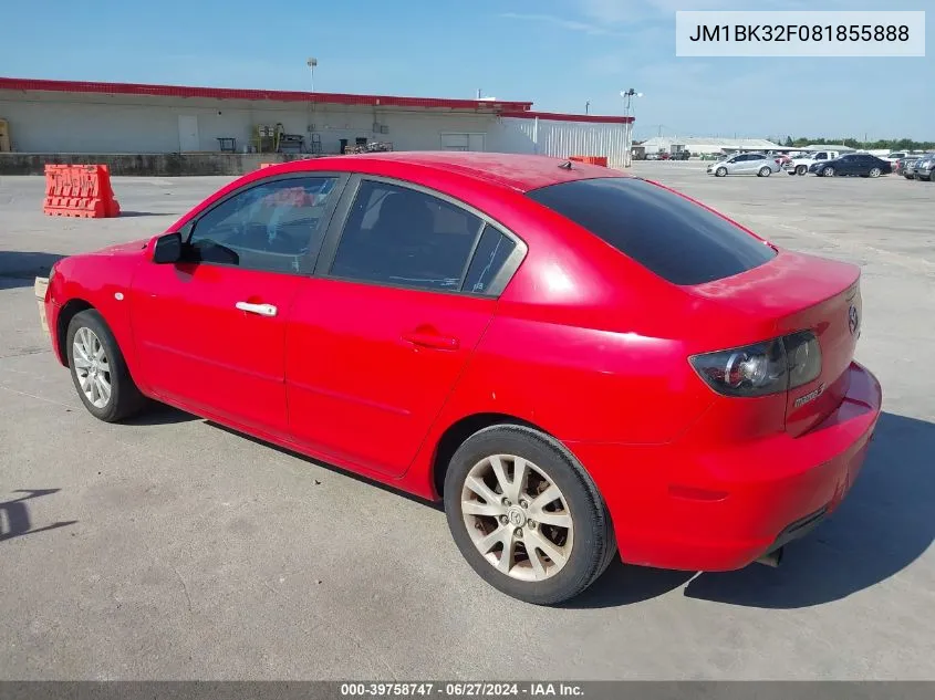 2008 Mazda Mazda3 I VIN: JM1BK32F081855888 Lot: 39758747