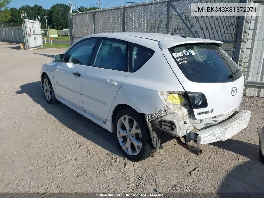 2008 Mazda Mazda3 S Touring VIN: JM1BK343X81872071 Lot: 40002397