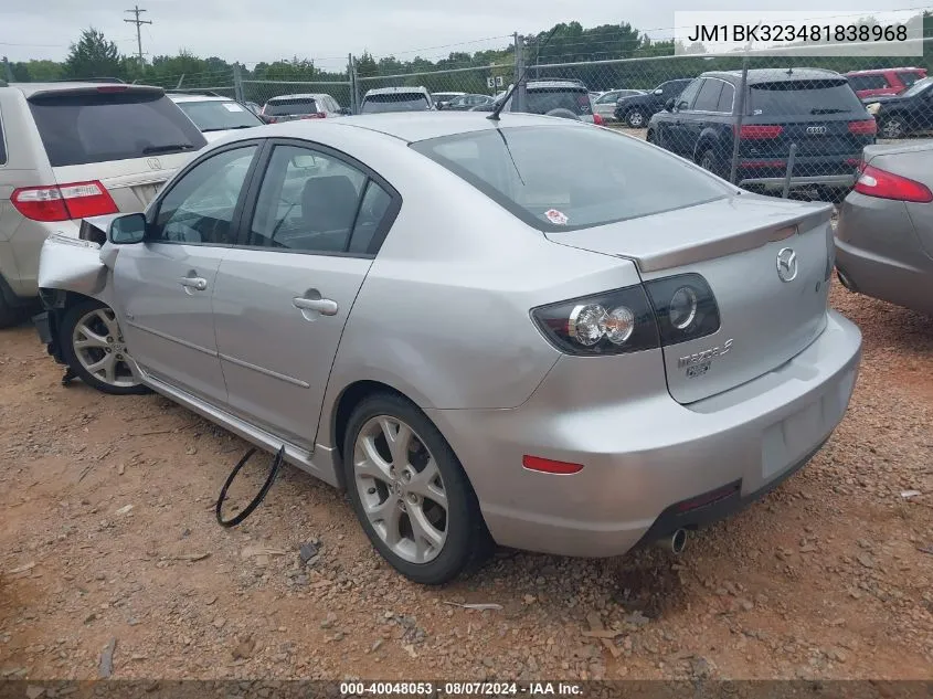 2008 Mazda Mazda3 S Grand Touring/S Sport/S Touring VIN: JM1BK323481838968 Lot: 40048053