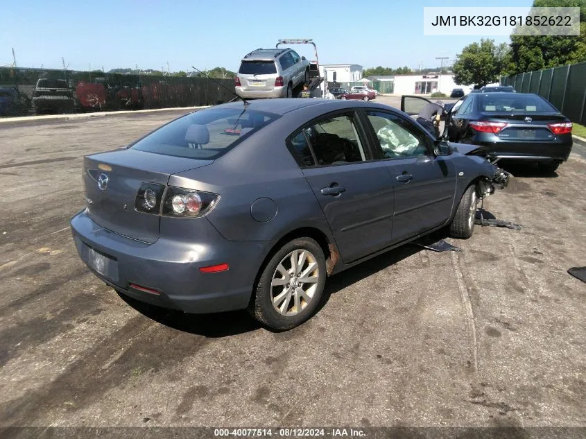 2008 Mazda Mazda3 I VIN: JM1BK32G181852622 Lot: 40077514