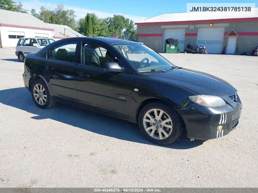 JM1BK324381785138 2008 Mazda Mazda3 S Sport