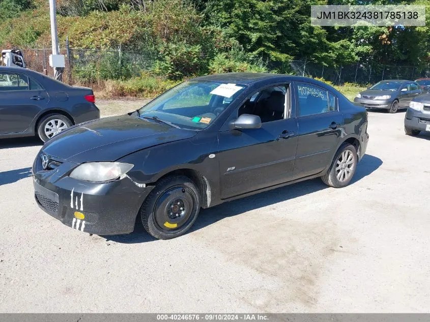 JM1BK324381785138 2008 Mazda Mazda3 S Sport