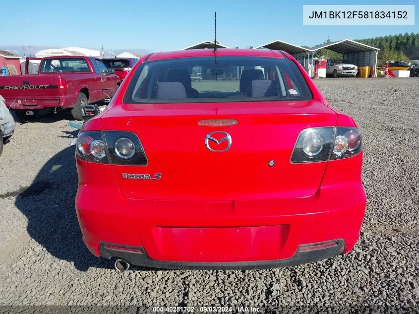 JM1BK12F581834152 2008 Mazda Mazda3 I