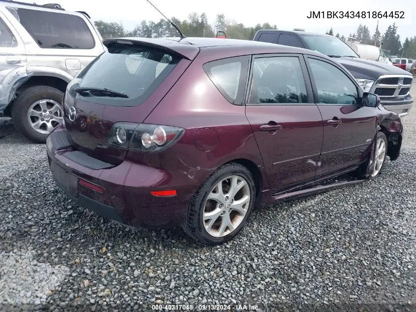 2008 Mazda Mazda3 S Touring VIN: JM1BK343481864452 Lot: 40317048