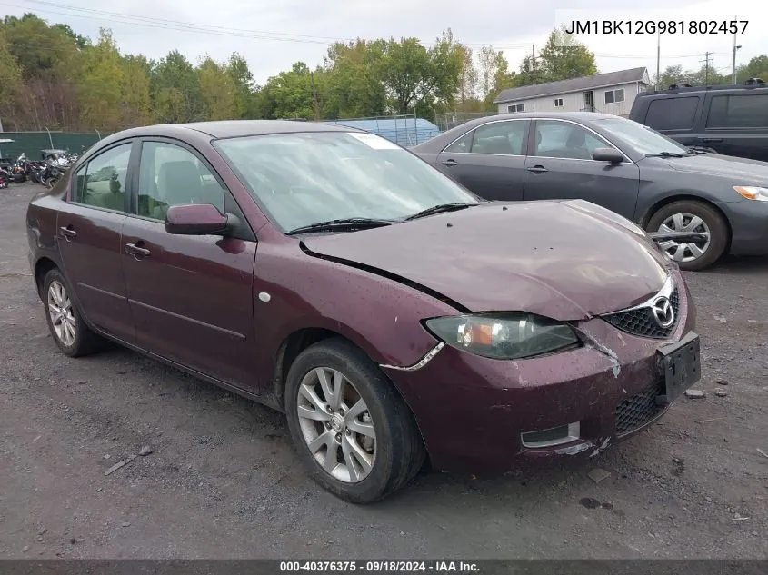 2008 Mazda 3 I VIN: JM1BK12G981802457 Lot: 40376375