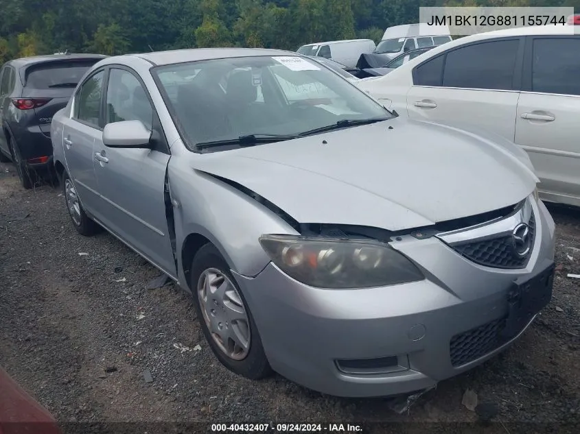 2008 Mazda Mazda3 I Sport VIN: JM1BK12G881155744 Lot: 40432407