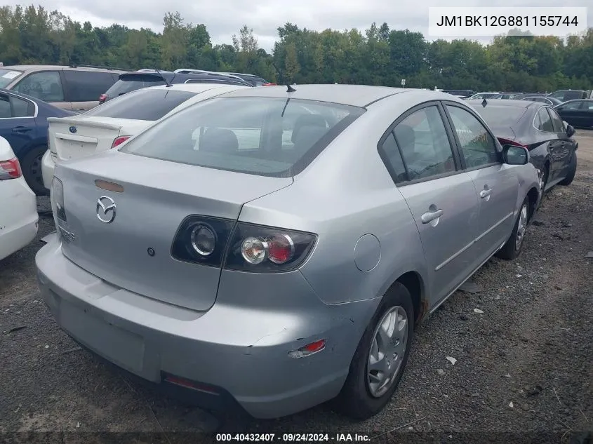 2008 Mazda Mazda3 I Sport VIN: JM1BK12G881155744 Lot: 40432407