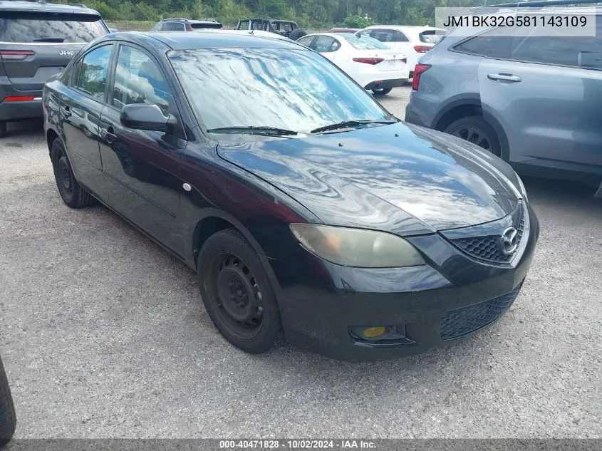 2008 Mazda 3 I VIN: JM1BK32G581143109 Lot: 40471828