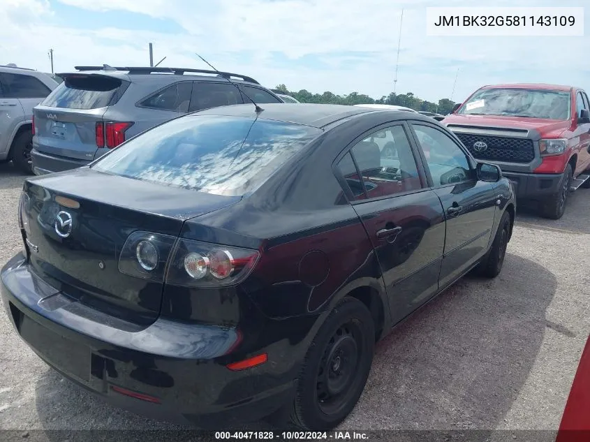 2008 Mazda 3 I VIN: JM1BK32G581143109 Lot: 40471828