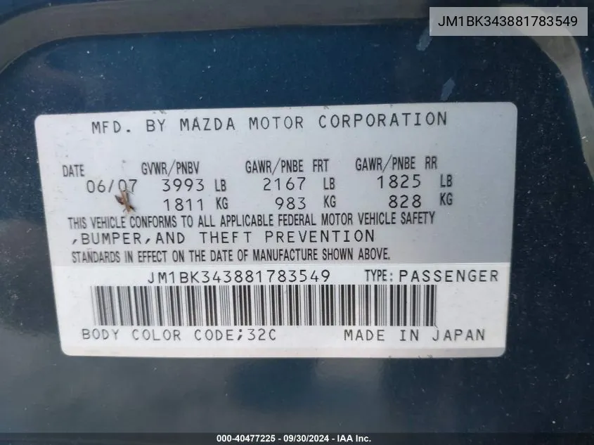 JM1BK343881783549 2008 Mazda Mazda3 S Sport