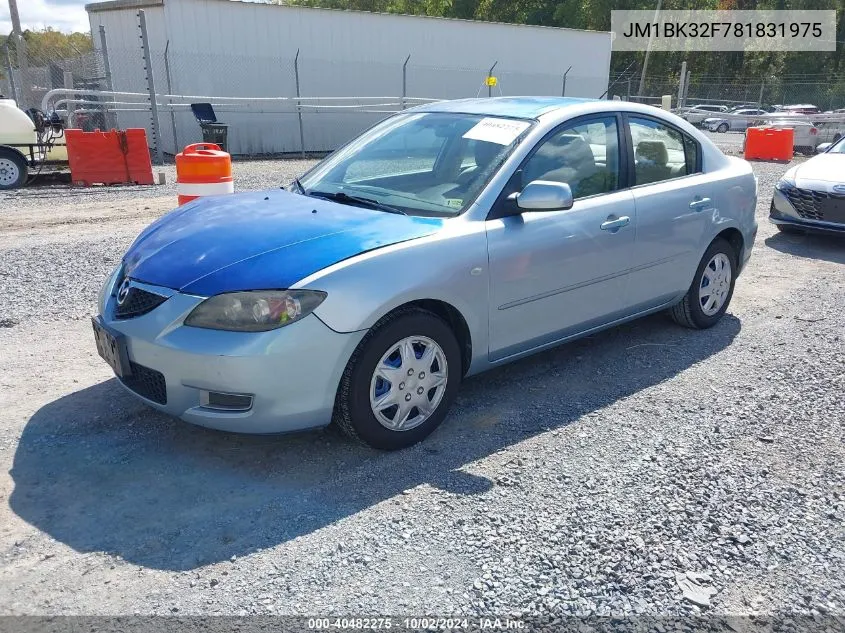 2008 Mazda Mazda3 I Sport VIN: JM1BK32F781831975 Lot: 40482275