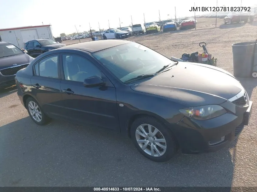 2008 Mazda 3 I VIN: JM1BK12G781823792 Lot: 40514633