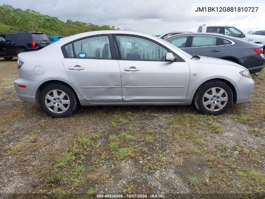 2008 Mazda 3 I VIN: JM1BK12G881810727 Lot: 40530366