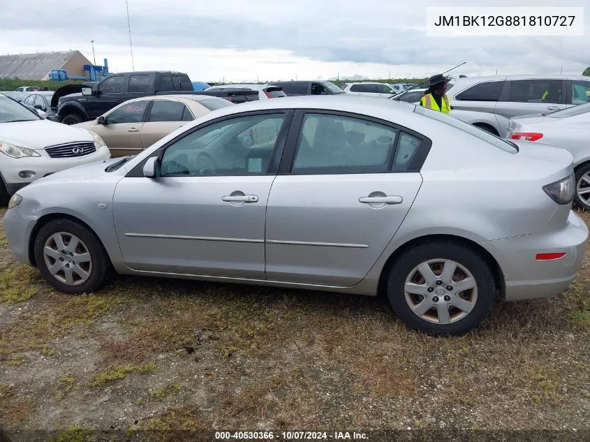 2008 Mazda 3 I VIN: JM1BK12G881810727 Lot: 40530366