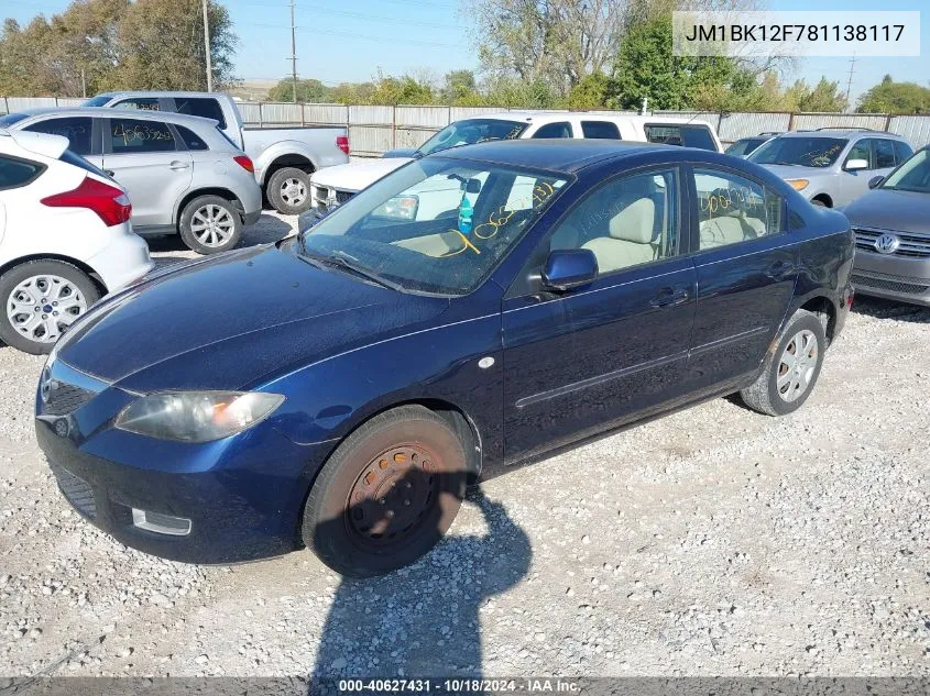 2008 Mazda Mazda3 I Sport VIN: JM1BK12F781138117 Lot: 40627431