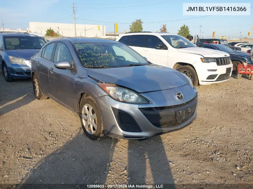 2011 Mazda Mazda3 VIN: JM1BL1VF5B1416366 Lot: 12098603