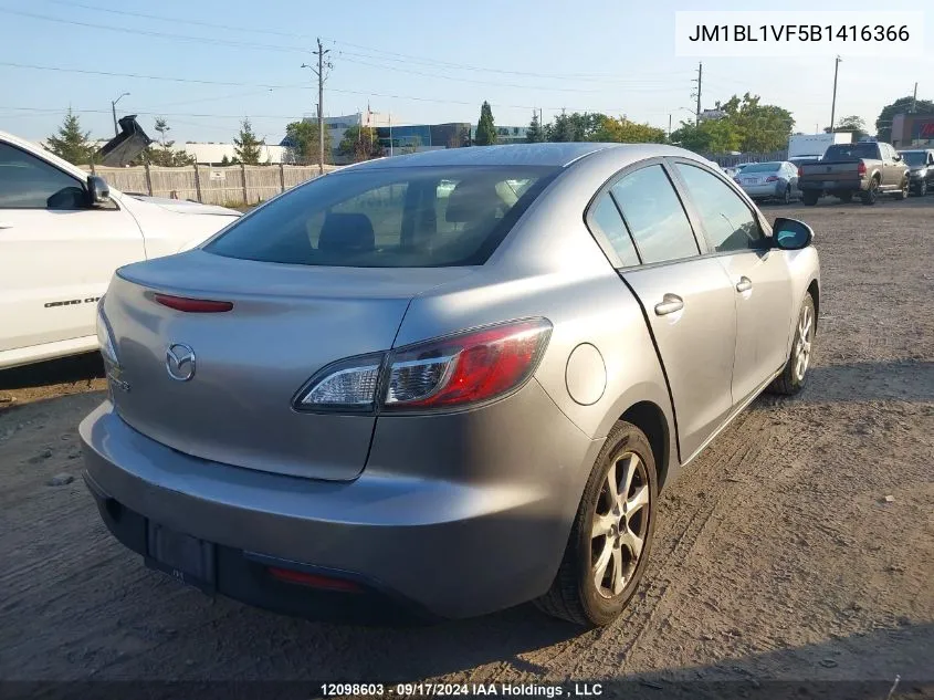 2011 Mazda Mazda3 VIN: JM1BL1VF5B1416366 Lot: 12098603